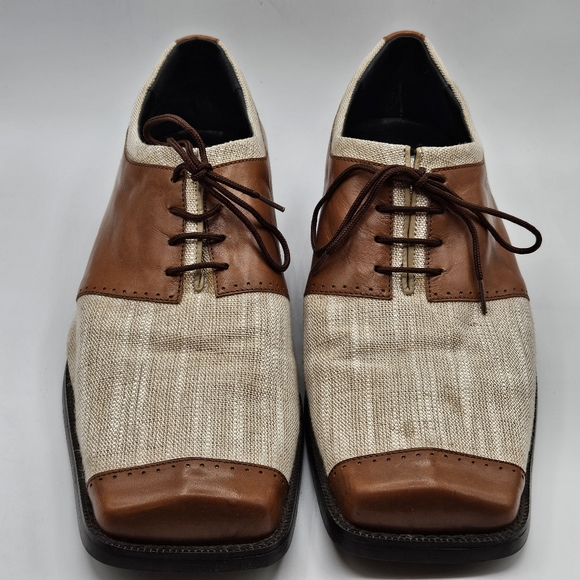 Marco Vicci taupe linen and brown leather shoes size 12 - Picture 11 of 13